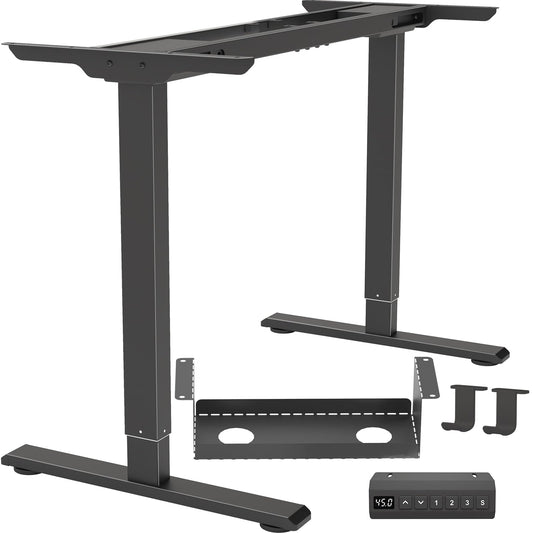 DERSITE Dual Motor Standing Desk Frame, Electric Adjustable Legs, Workstation Desk Base, Sit stand desk frame, 3 Memory Height Settings, with Cable Management Tray, Headphone Hook