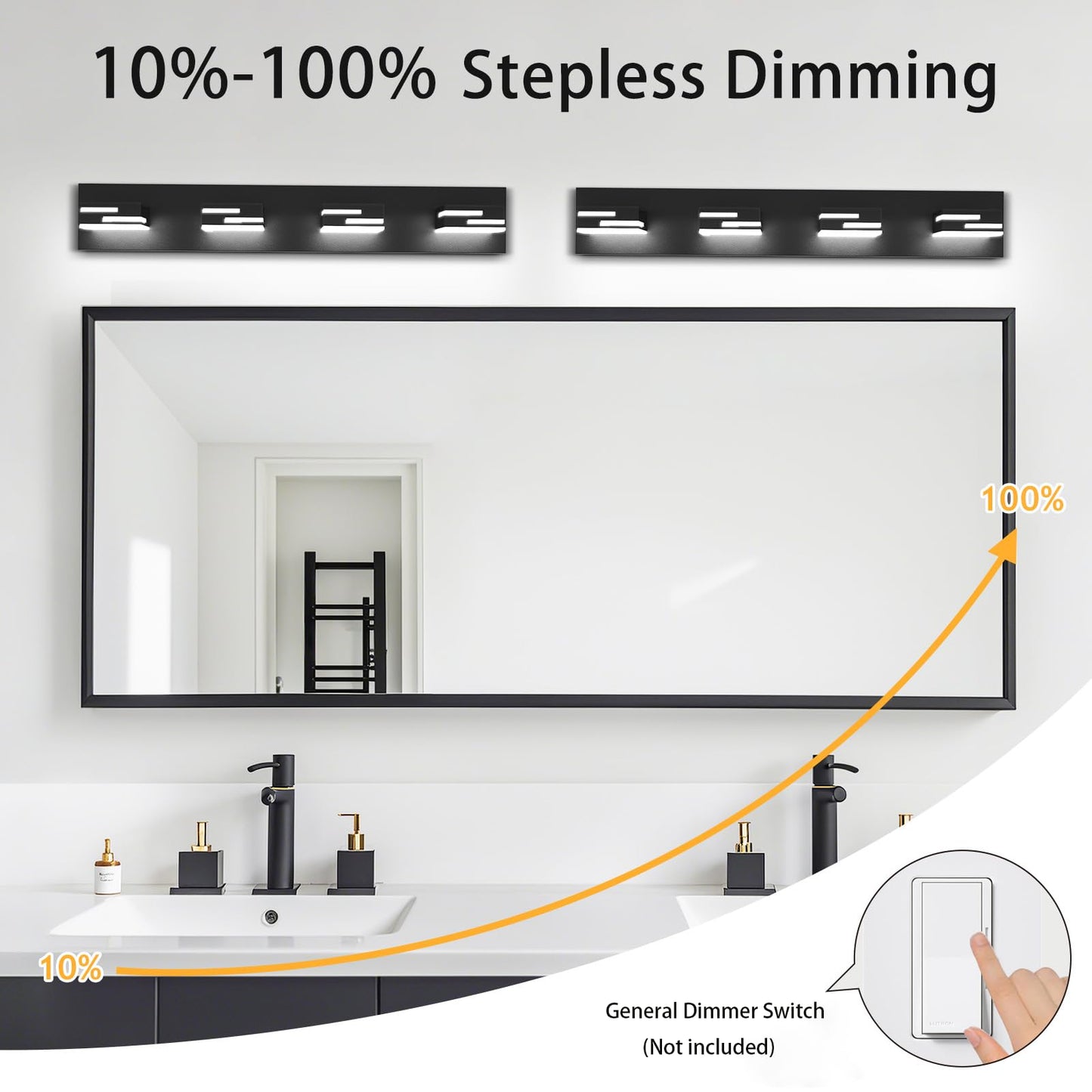 Lkhf Led Modern Bathroom Vanity Light Fixtures 4-Light 5Cct Dimmable Matte Black Vanity Lights For Bathroom Lighting Fixtures Over Mirror  With 350?Rotatable Acrylic Heads  28-Inch