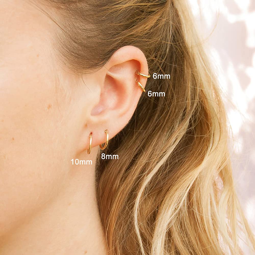 10MM Surgical Steel Hoop Earrings, Black Huggie Earring Sleeper Cartilage Earring for Women, Dainty 316L Surgical Steel Hoop Ear