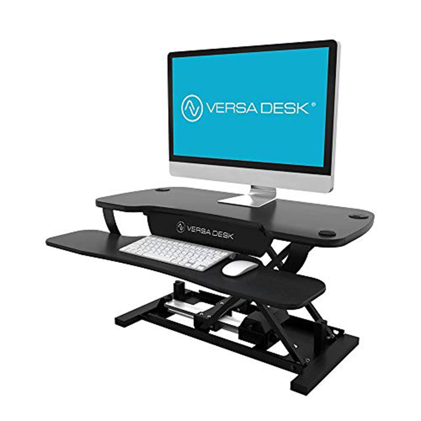 VERSADESK® PowerPro™ 40" Electric Standing Desk Converter - Adjustable Height Desktop Riser with USB Charging Outlet & Detachable Keyboard Tray - Holds 80 lbs Large & Small Items | Black