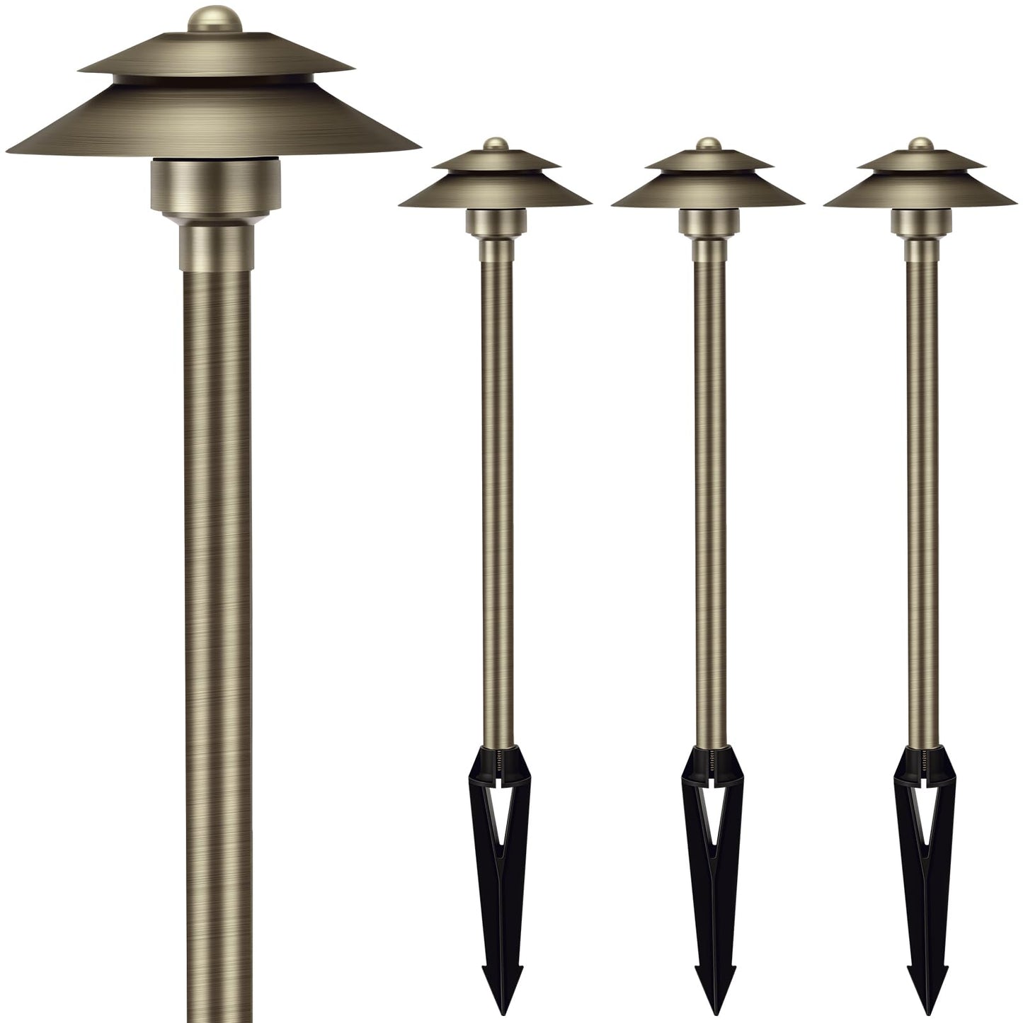 Gardencoin Solid Brass Low Voltage Landscape Pathway Lights (6 Shade  19 Tall)  12V Led Heavy Duty Path Lighting Outdoor Wired  Waterproof Antique Bronze Walkway Light Without G4 Bulb  4 Pack
