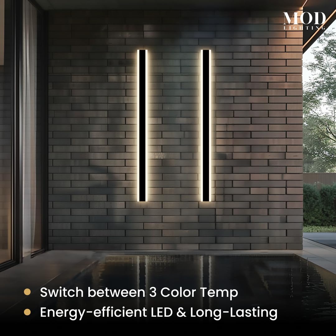 ?????? ???????????????? Haylen | Waterproof Outdoor Wall Light  Led Dimmable With Remote 3000K-6000K  Long Outdoor Porch Lights  Wired Lighting Fixture  Patio Exterior Wall Sconce  2-Pack (Black  47)