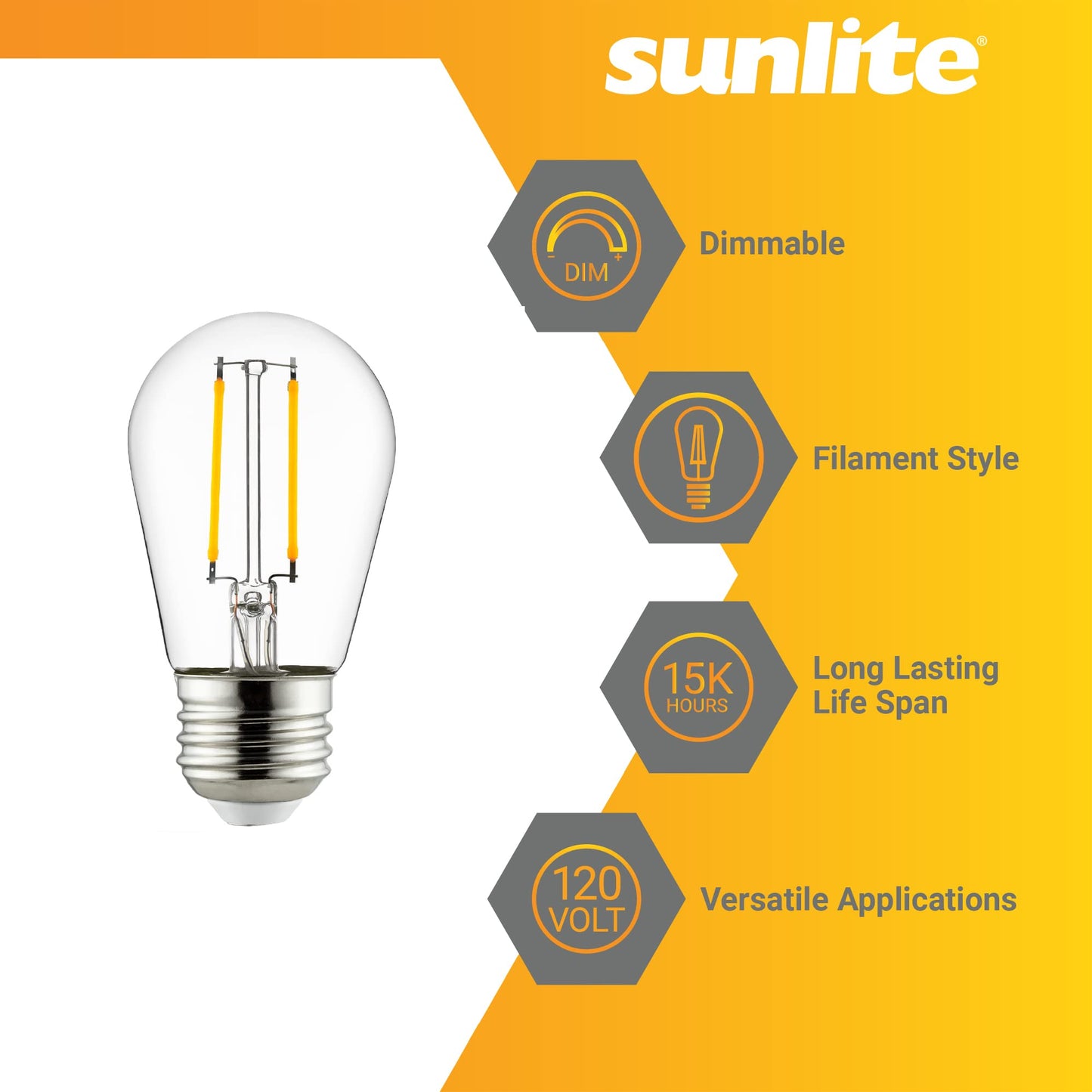 Sunlite LED S14 Filament String Light Bulb, 2W (25W Equivalent), 200 Lumens, Dimmable, 2700K Warm White, 12 Count, Medium