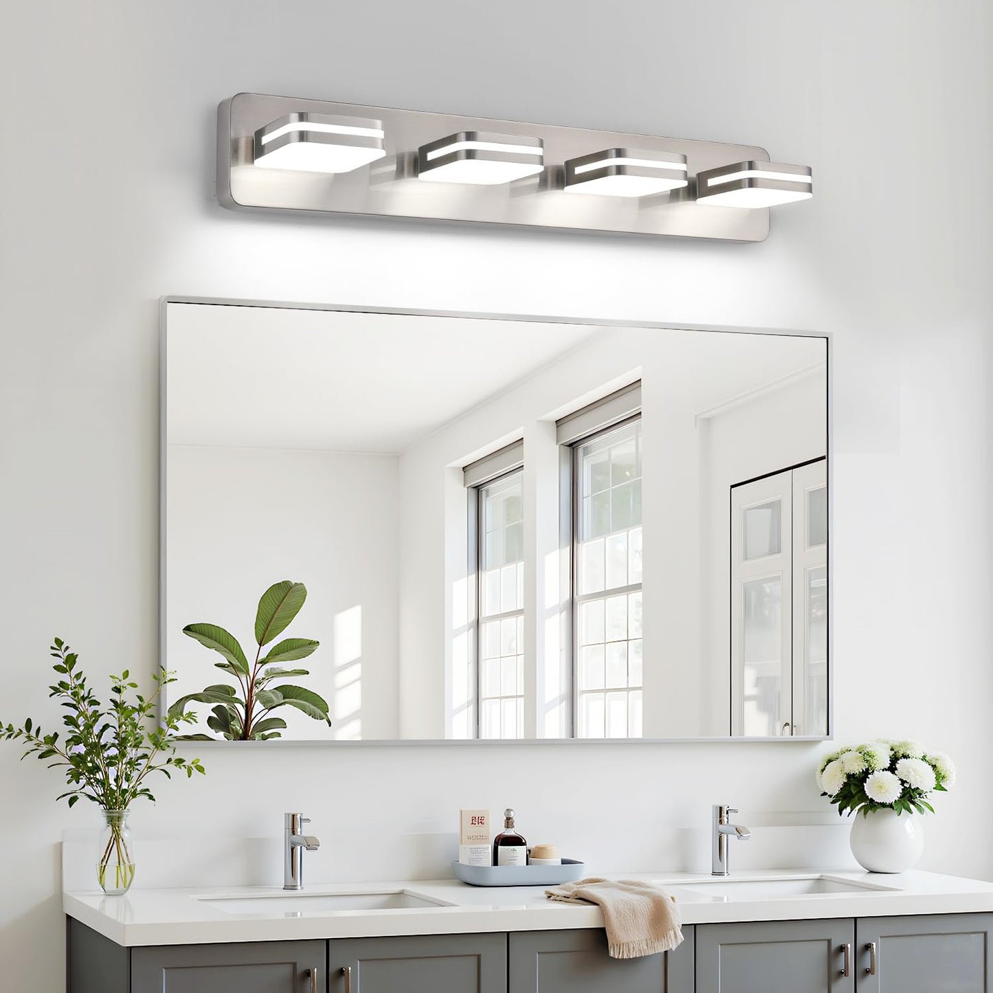 1600Lm Led Modern Bathroom Vanity Light Fixtures  360?Rotate Acrylic Brushed Nickel Vanity Lights For Bathroom  Modern Wall Lighting Fixtures Over Mirror Kitchen Living (Natural White Light 5000K)