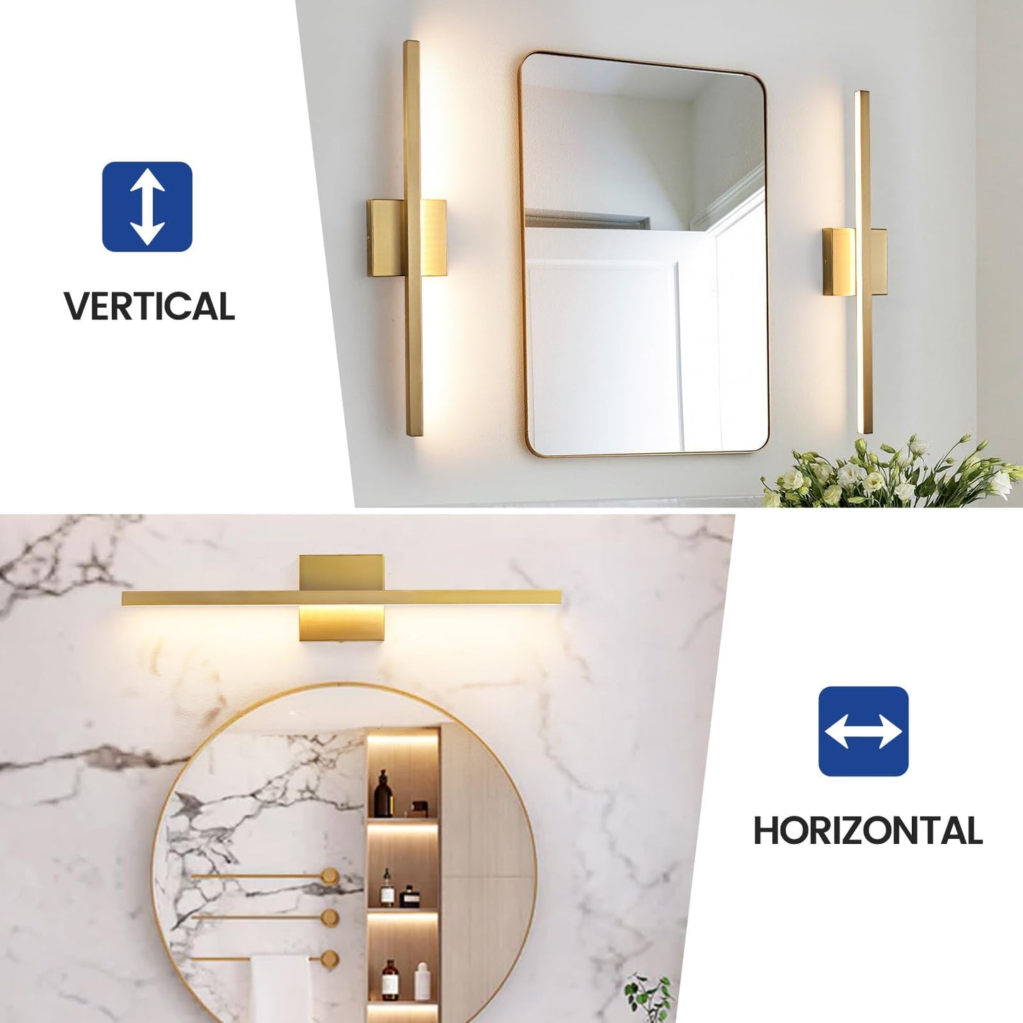 Epinl Gold Bathroom Light Fixtures - 23.6 Inch Brushed Gold Vanity Lights For Bathroom Over Mirror Dimmable18W Led Dimmable 5Cct Wall Sconce Lighting Fixture For Bathrooms Bedroom