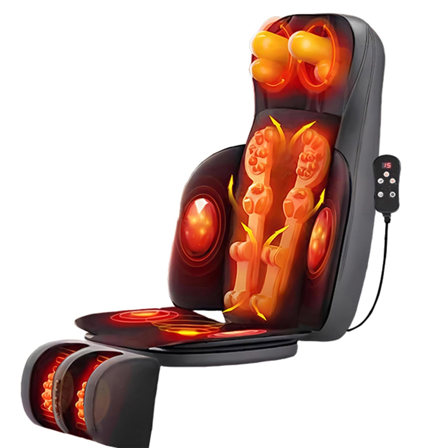 Lvrunben Shiatsu Back Massager with Heat, 3D Kneading Massage Chair Pad, Electric Massage Seat Cushion for Body, Neck,Shoulder, with Movable Multi-Function Leg and Foot Massager, for 62-69 inches