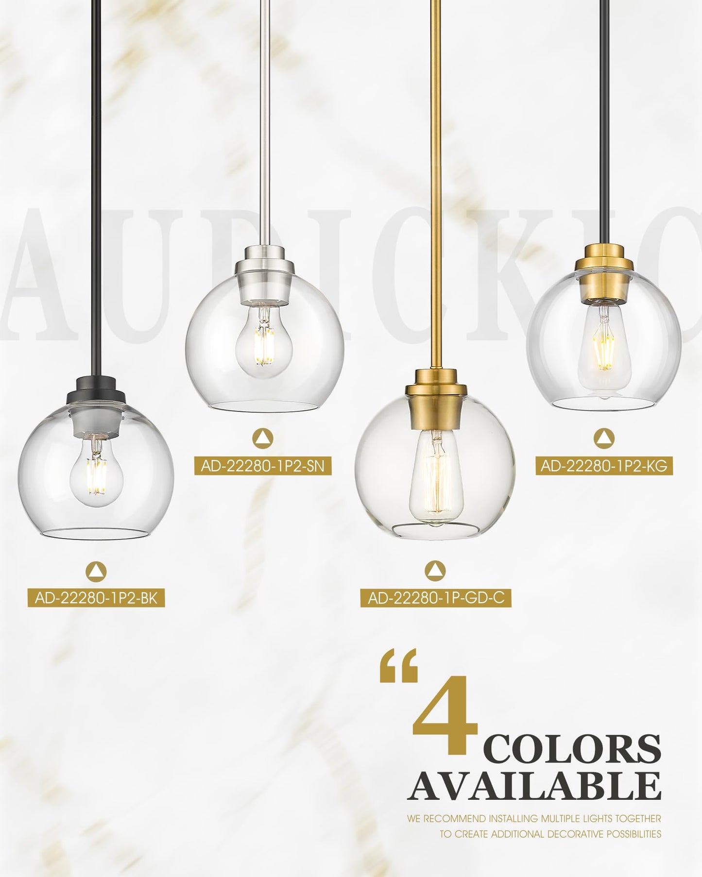 Audickic Pendant Lights Kitchen Island 2 Pack  7 Black And Gold Hanging Lights Fixtures With Clear Glass Globe Shade  Modern Kitchen Island Lighting For Bathroom  Ad-22280-1P2-Kg