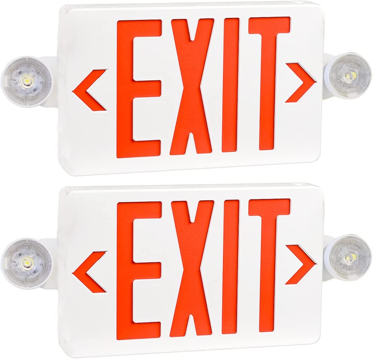 OSTEK 2 Pack Red LED Exit Sign with Emergency Lights, Adjustable Heads, Battery Backup, UL-Listed, ABS Material