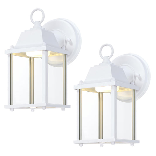 LIT-PaTH Outdoor LED Wall Lantern, 9.5W 800 Lumen, Aluminum, 3000K, Matte White Finish, 2-Pack, Model LT-WL001