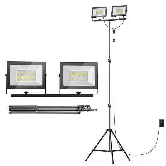 Livowalny 22000 Lumens Led Work Lights With Stand  2 Adjustable Head 220W Tower Light With 13Ft Cord  Portable Ip65 Waterproof Tripod Flood Light For Workshop Garage Construction Mechanics Lighting