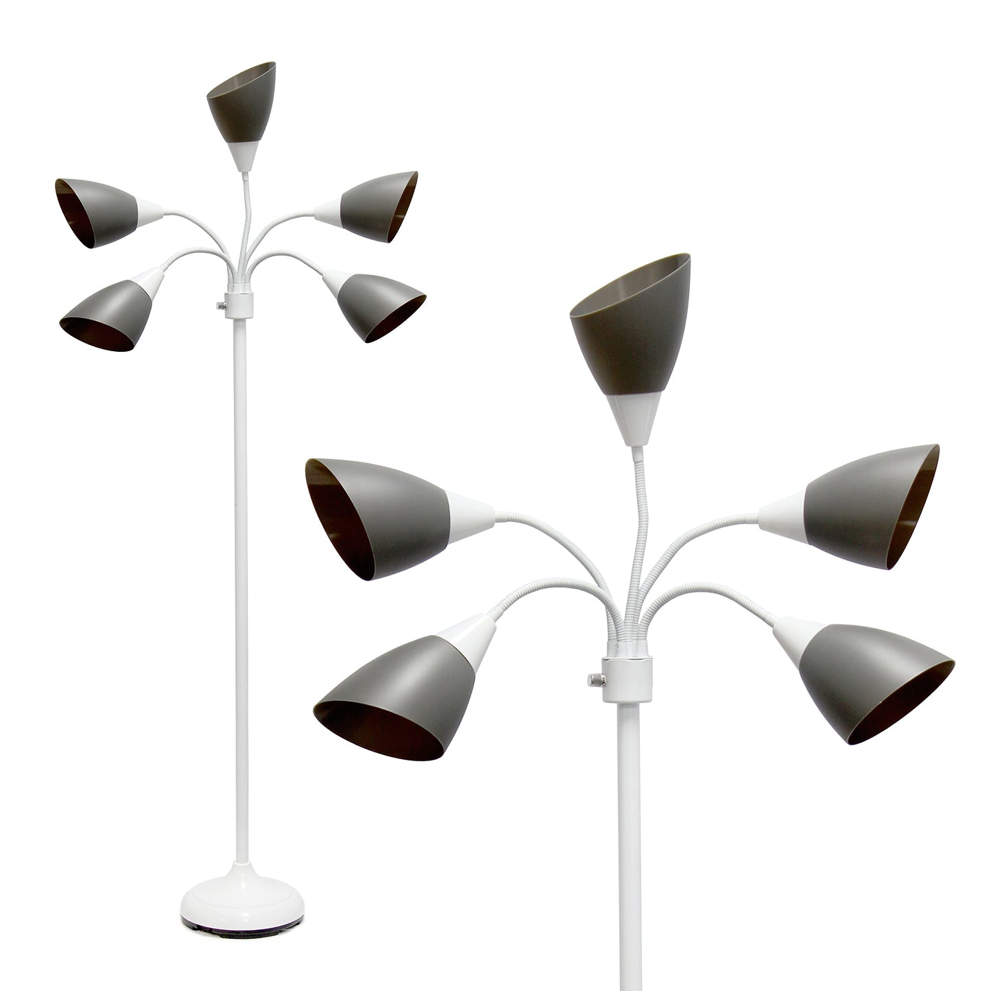 Simple Designs LF2006-GOW 67in White Gooseneck Floor Lamp with Gray Shades for Kids Bedroom, Playroom, Living Room, Office