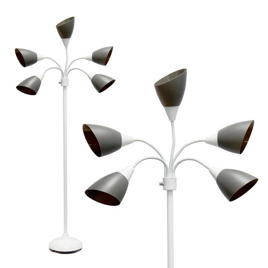 Simple Designs LF2006-GOW 67in White Gooseneck Floor Lamp with Gray Shades for Kids Bedroom, Playroom, Living Room, Office