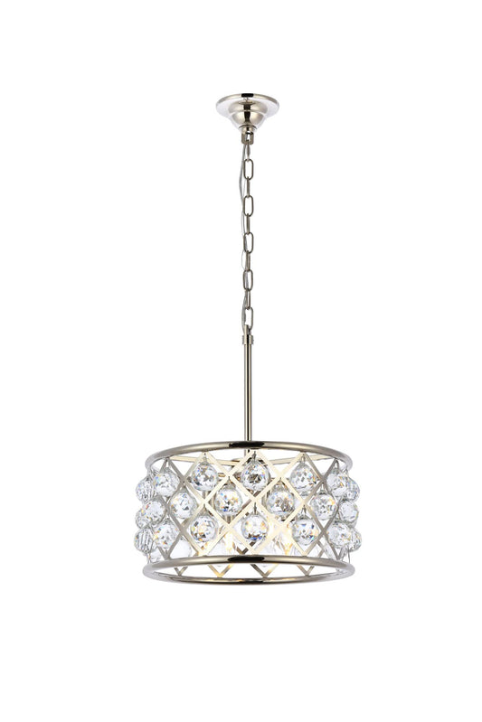 Elegant Lighting Madison Collection 4-Light Pendant Lamp, 16in Depth x 9in Height, Polished Nickel Finish, Crystal, Model 1214D16PN/RC
