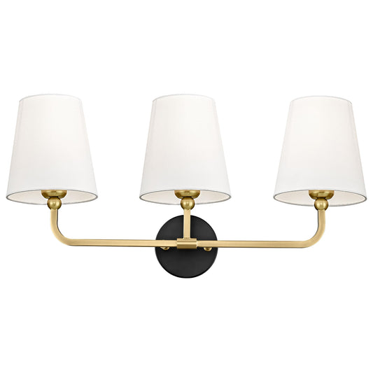 Metwet Bathroom Light Fixtures  Black And Gold Vanity Lights With Flared White Fabric Shade  3-Light Wall Sconce  Modern Sconces Wall Lighting For Hallway Bedroom  Vl837-Kg-3