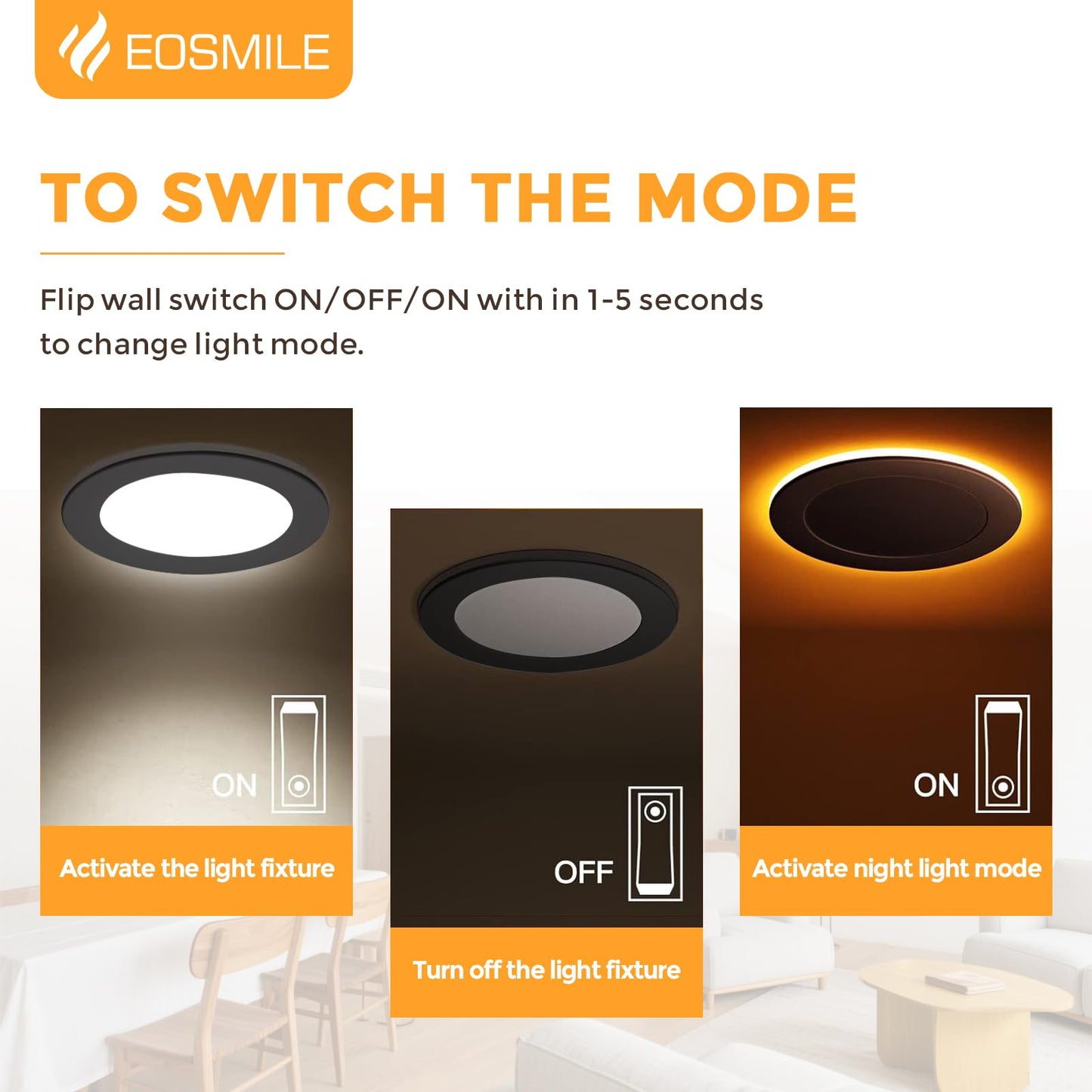 Eosmile 6 Pack Black Recessed Lighting With 4 Inch Night Light  Canless Ultra Thin Wafer Downlight Pot Indoor Exterior Soffit Lighting  2700K-5000K Selectable  9W 120V  750Lm  Dimmable  Etl Fcc