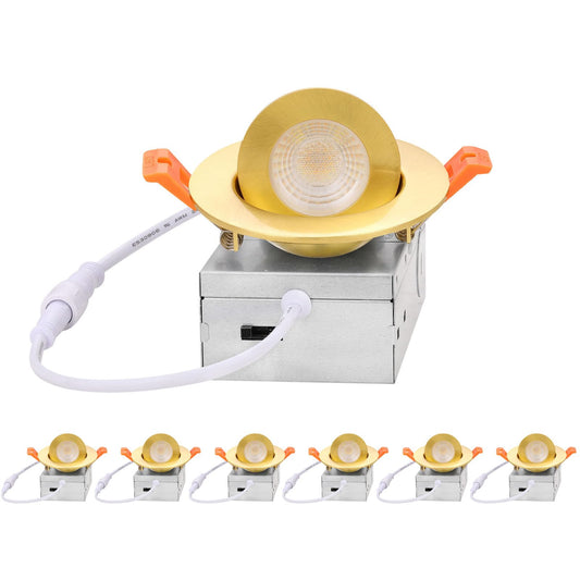 Zyc Gimbal Led Recessed Lighting - 3 Inch 5Cct 7W 360 Rotation Adjustable Eyeball Light Led Swivel Spotlight Directional Sloped Ceiling Light Dimmable Canless Wafer Downlight Pack Of 6 Gold.