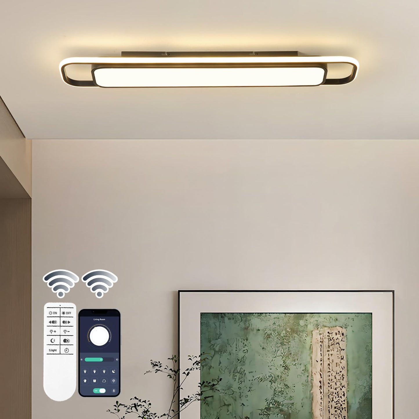 Oranoor Modern Led Ceiling Lighting With Remote  70W Dimmable Black Linear Flush Mount Light Fixture  39.4 Low Profile Lights Fixture Long Led Ceiling Lamp For Kitchen Bedroom Living Room Hallway