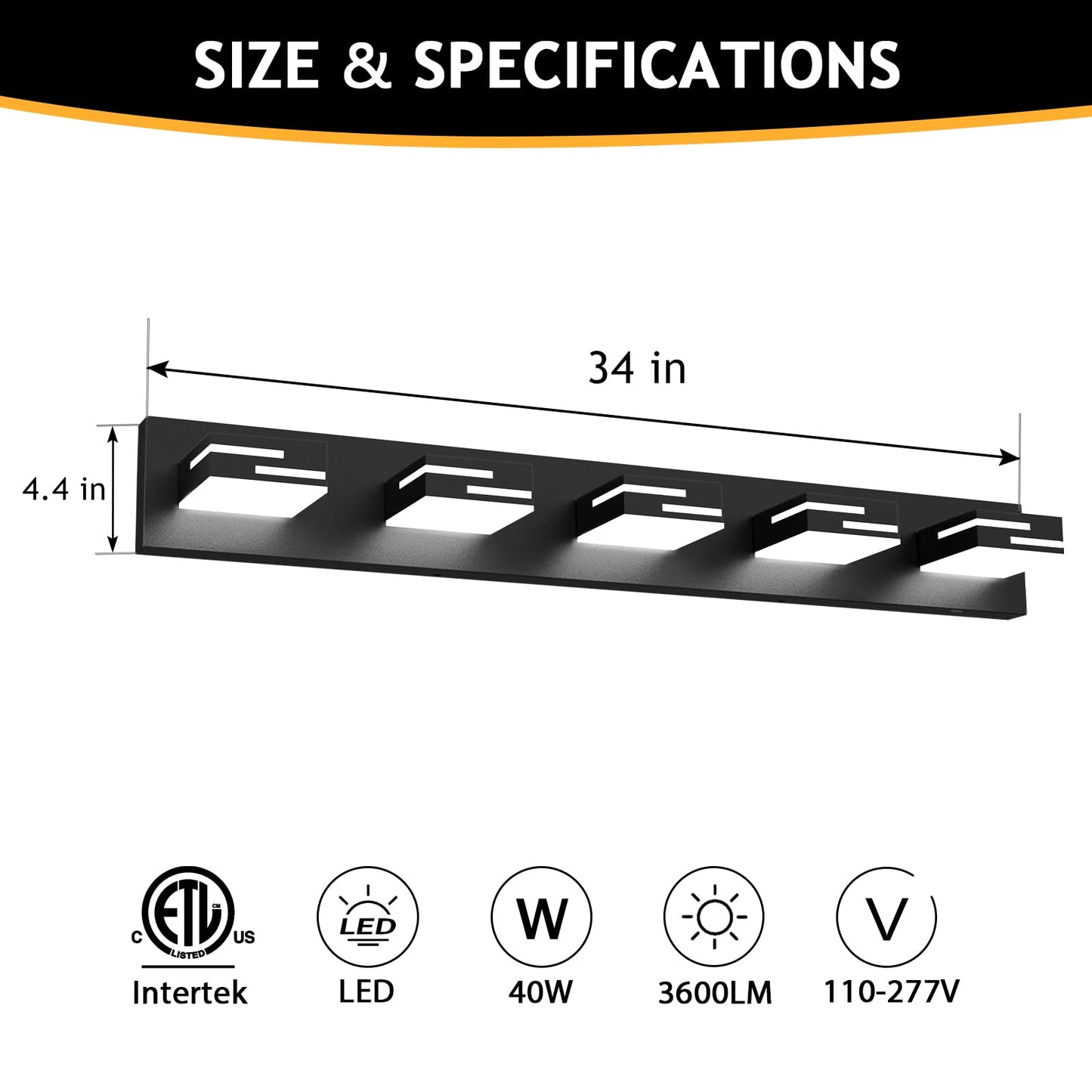 Lkhf Led Modern Bathroom Vanity Light Fixtures 5-Light 5Cct Dimmable Matte Black Vanity Lights For Bathroom Lighting Fixtures Over Mirror  With 350?Rotatable Acrylic Heads  34-Inch