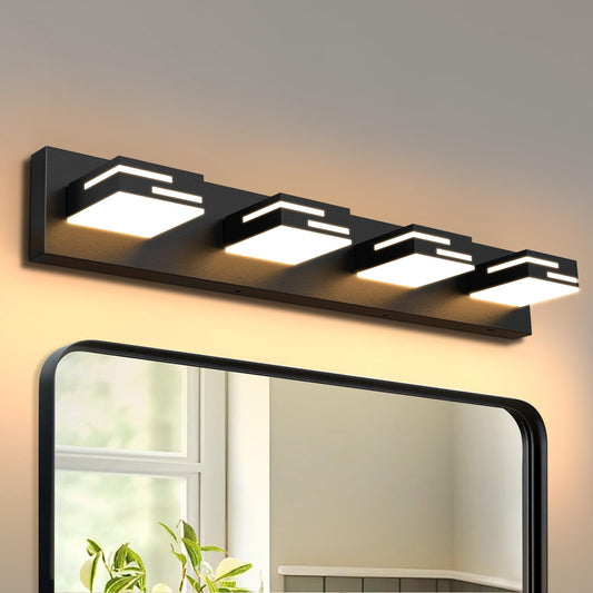Lkhf Led Modern Bathroom Vanity Light Fixtures 4-Light 5Cct Dimmable Matte Black Vanity Lights For Bathroom Lighting Fixtures Over Mirror  With 350?Rotatable Acrylic Heads  28-Inch