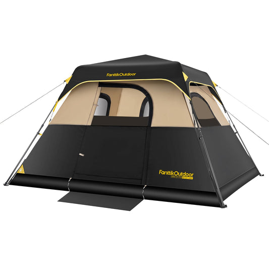 FanttikOutdoor Zeta C4 Pro Camping Tent 4 Person Instant Cabin Tent Setup in 60 Seconds with Rainfly & Windproof Portable with Carry Bag for Family Camping & Hiking, Khaki