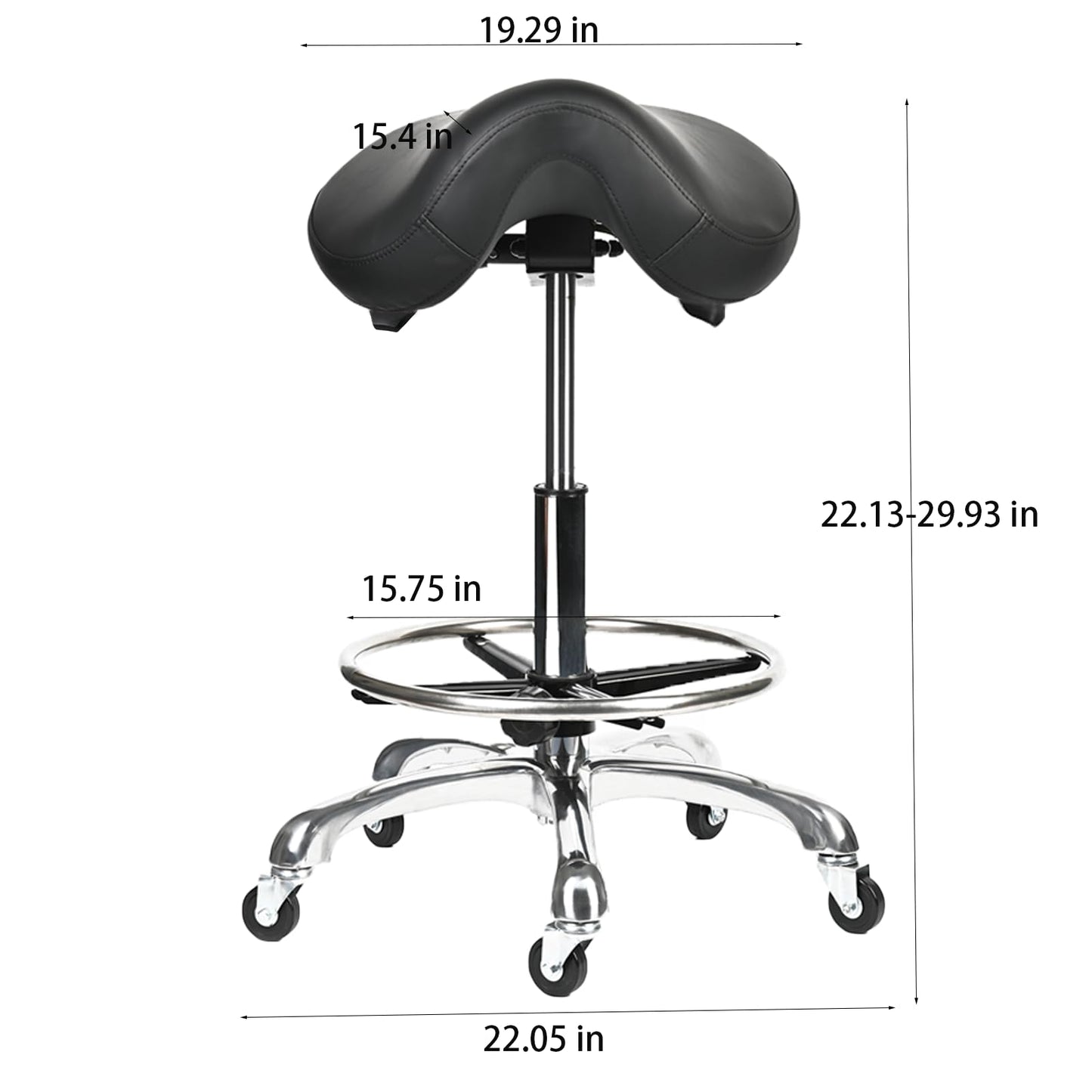 Cadiario Saddle Tilting Stool Rolling Chair with Thicker Seat Swivel Ergonomic Height Adjustable Footrest Wheels for Beauty Spa Salon Dental Medical Clinic Kitchen Home Office Shop Bar Black