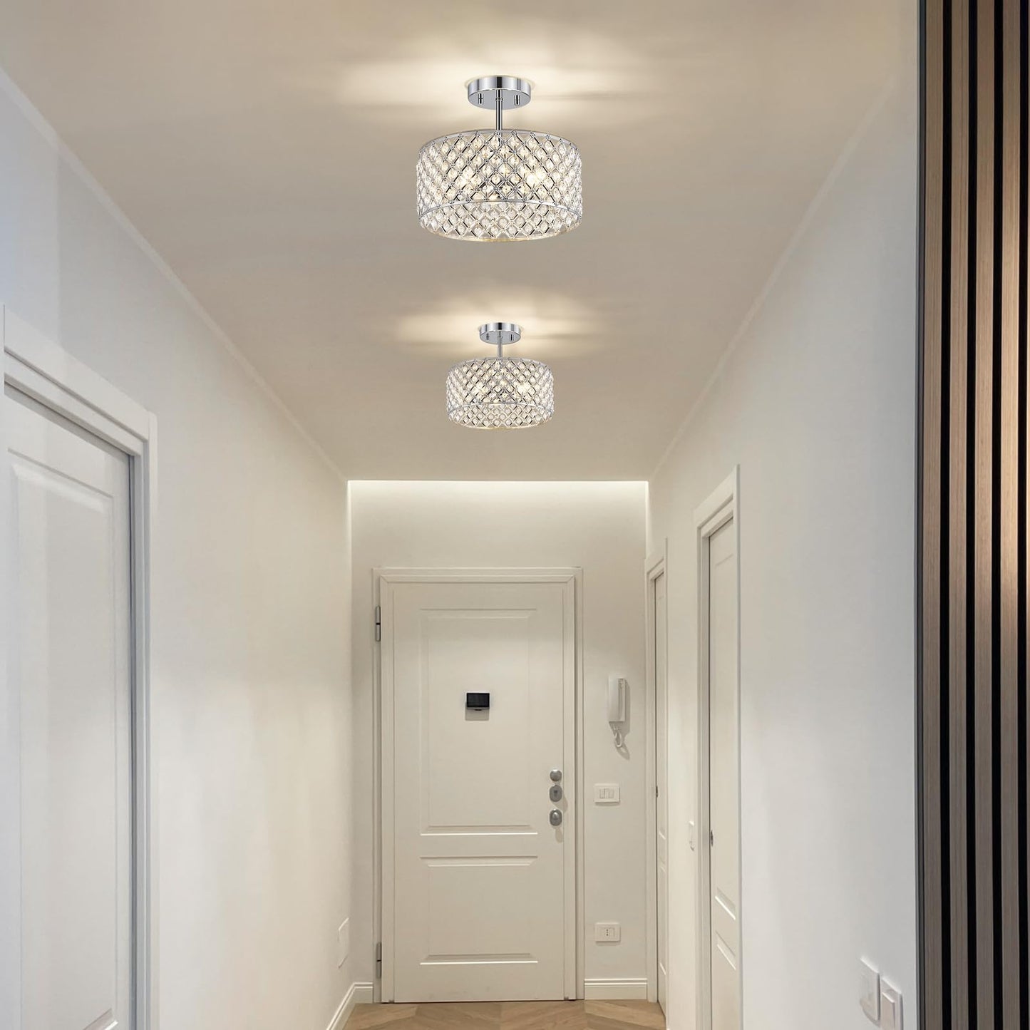 Bzvesr Chrome Crystal Ceiling Light Fixture Modern Semi Flush Mount Ceiling Lighting Fixture Round Small Chandelier For Dining Room  Hallway  Entryway  Kitchen  Bedroom Foyer 3 Light 12 Inch
