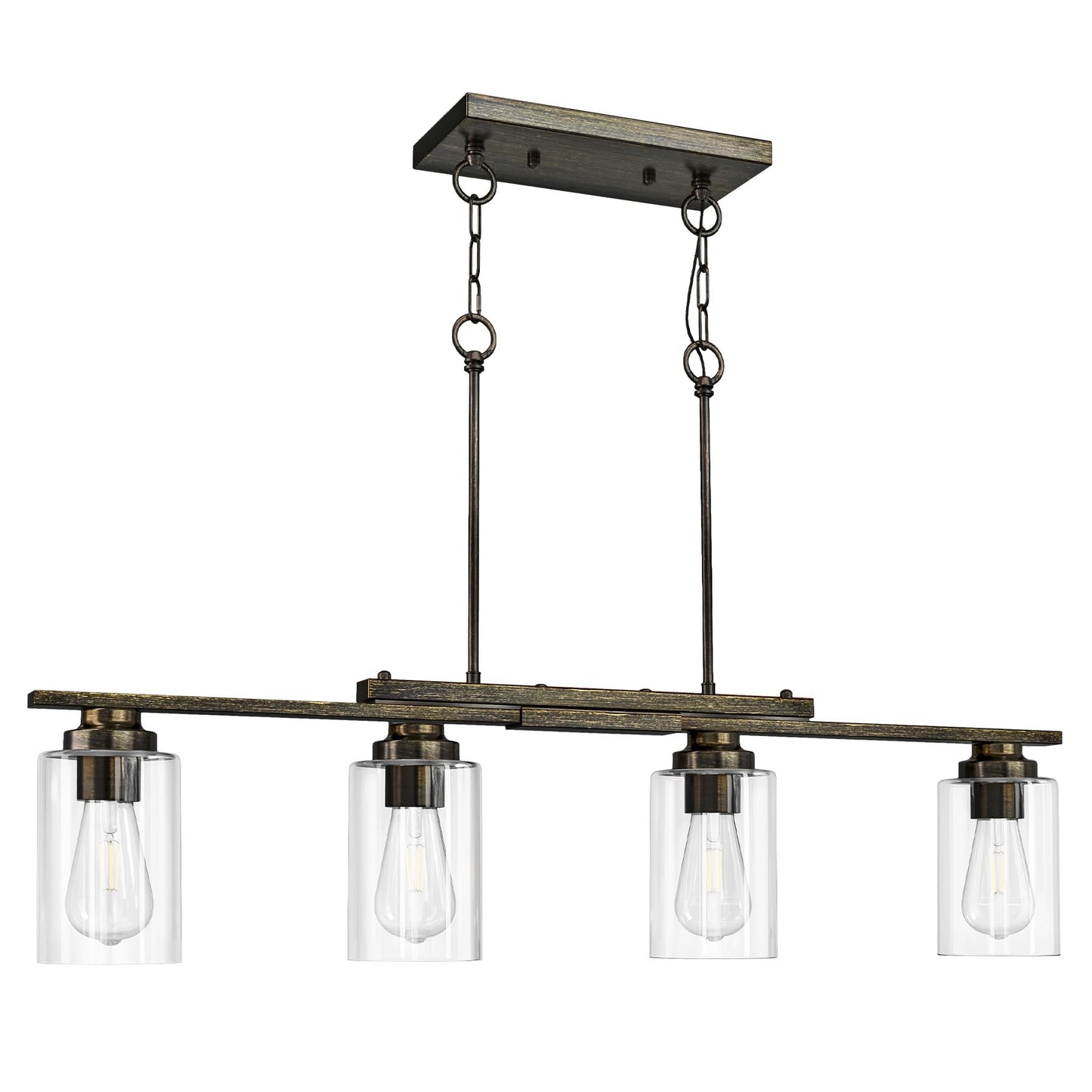 Vonluce Kitchen Island Lighting  4-Light Dining Room Light Fixture Over Table With Glass Shade And Adjustable Rods  Farmhouse Linear Chandelier For Kitchen Living Room  Antique Black  Etl Certificated