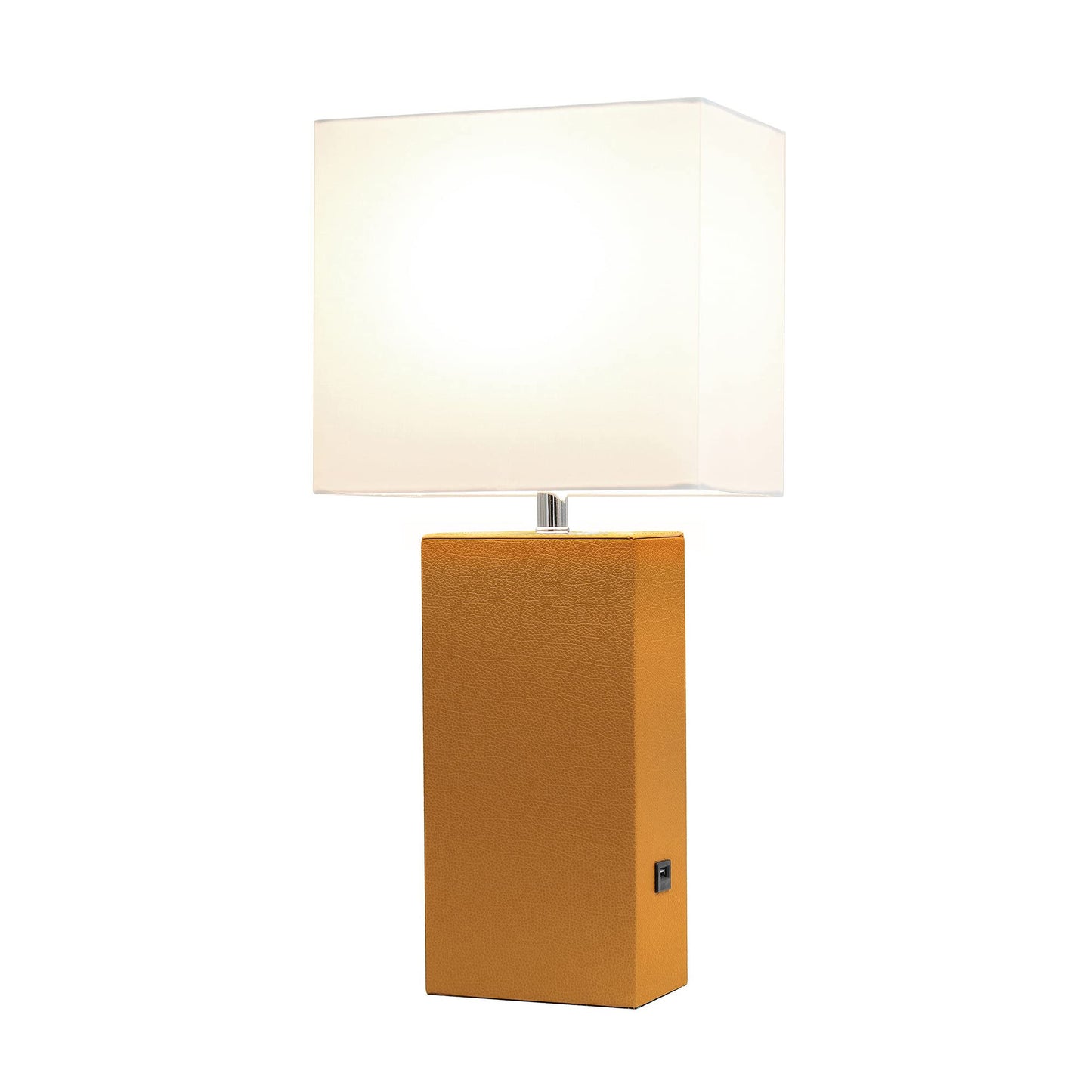 LALIA HOME Bedside Table Lamp with USB Charging Port, 21in, Tan, MDF & Leather (PVC), Model LHT-3012