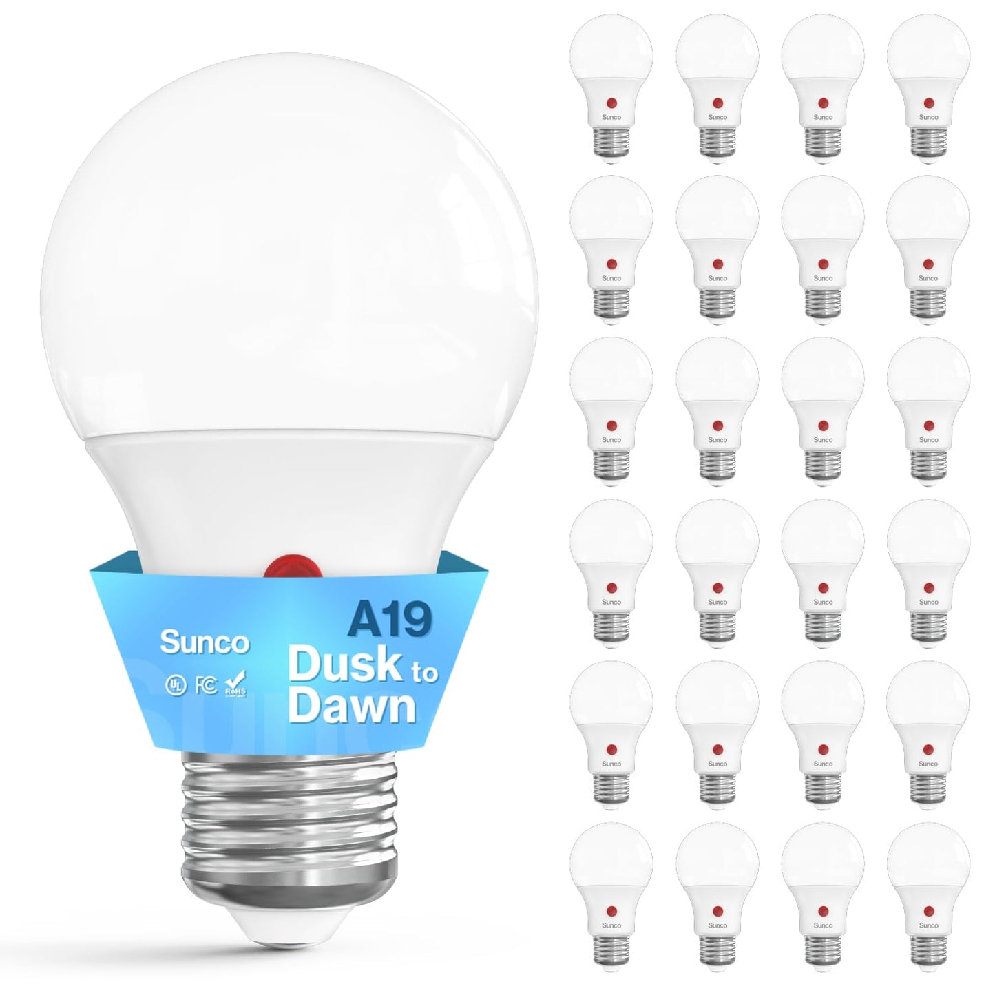 Sunco 24 Pack Dusk To Dawn Led Outdoor Light Bulb A19  Photocell Automatic For Exterior Lighting  800 Lm  9W (60W Eqv.)  3000K Warm White  Auto On/Off Sensor  Ip65 Rated Ul