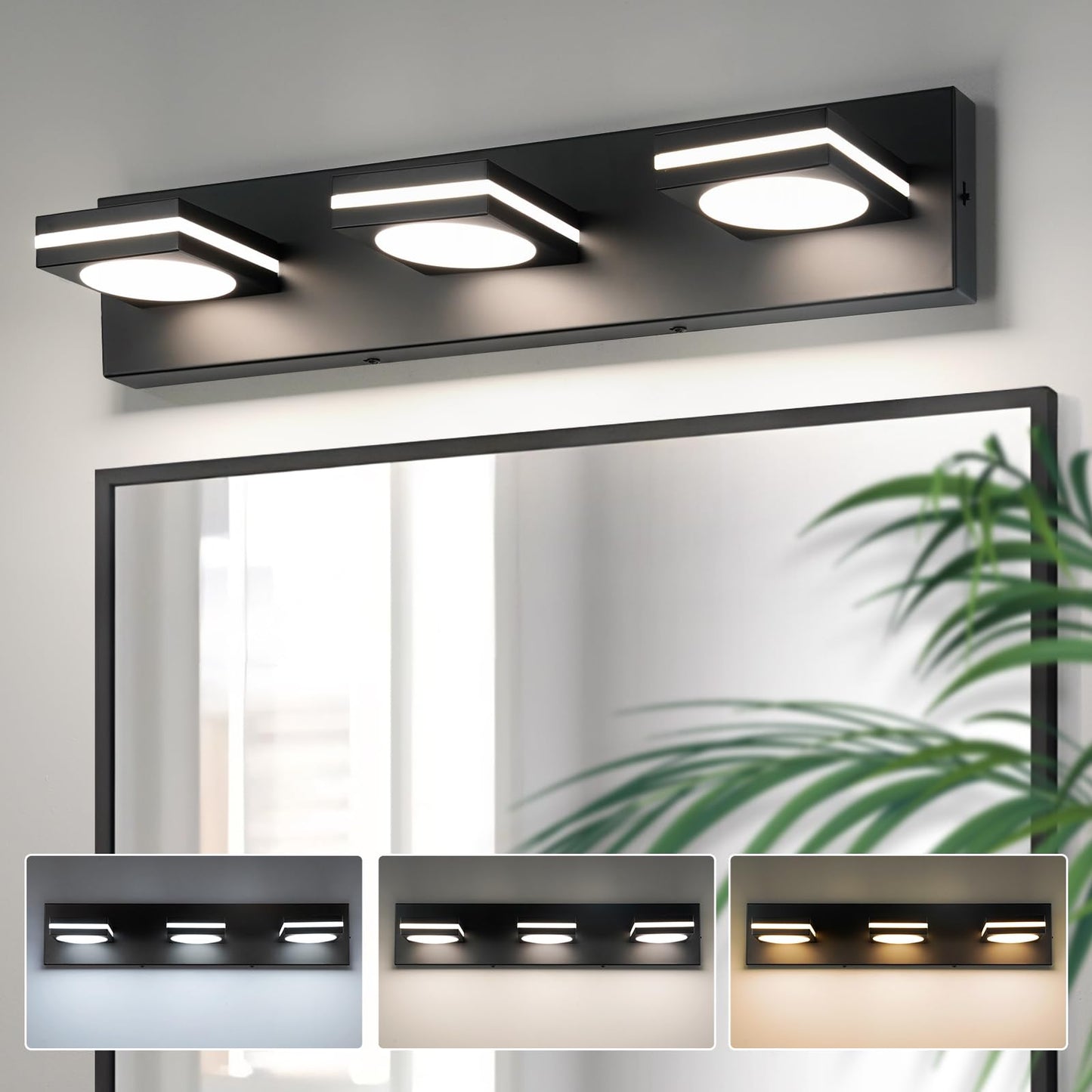 Okeli Bathroom Light Fixtures  Matte Black Vanity Light Modern Led Acrylic Lighting Fixtures  Bathroom Accessories Dimmer Lamps  3Cct  22-Inch