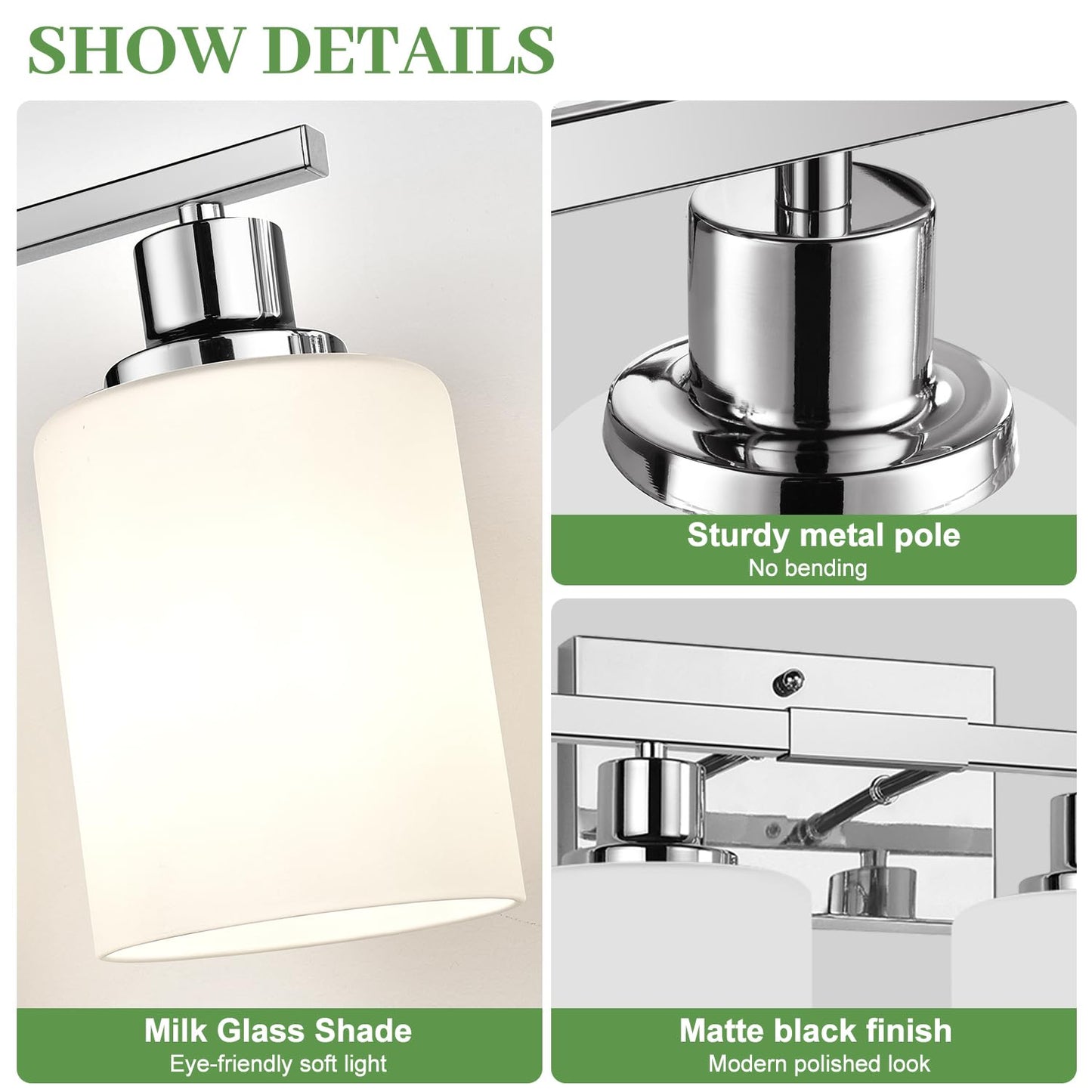 4-Light Vanity Light With Milky White Shades  Chrome Bathroom Lighting Fixtures Over Mirror  Modern Bathroom Wall Lamp For Mirror Living Room Cabinet Bedroom