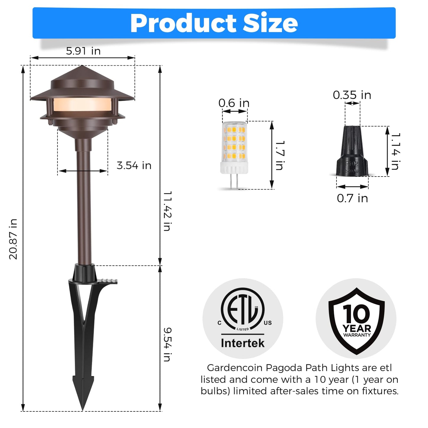 Gardencoin Pagoda Low Voltage Landscape Pathway Lights  12V Outdoor Led Path Lights Wired  Aluminum Walkway Lighting With 4W 2700K Replaceable G4 Bulb  Bronze Classic 2-Tier Lantern  6 Pack