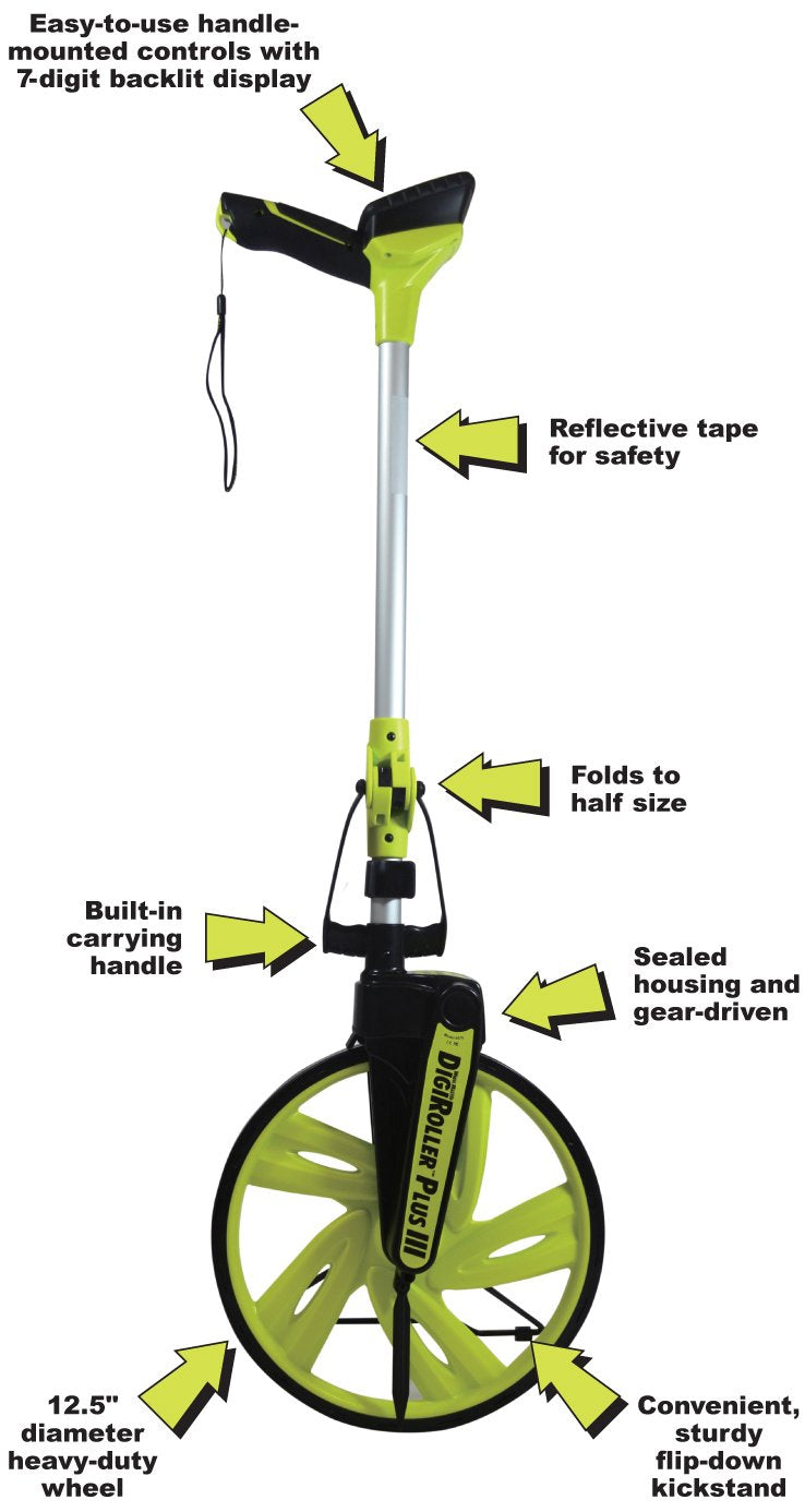 Calculated Industries #6575 DigiRoller Plus III 12.5 Inch Estimators Electronic Distance Measuring Wheel with Large Backlit Digital Display; Measure in Feet, Inches, Meters, Yards; FREE Carrying Pack