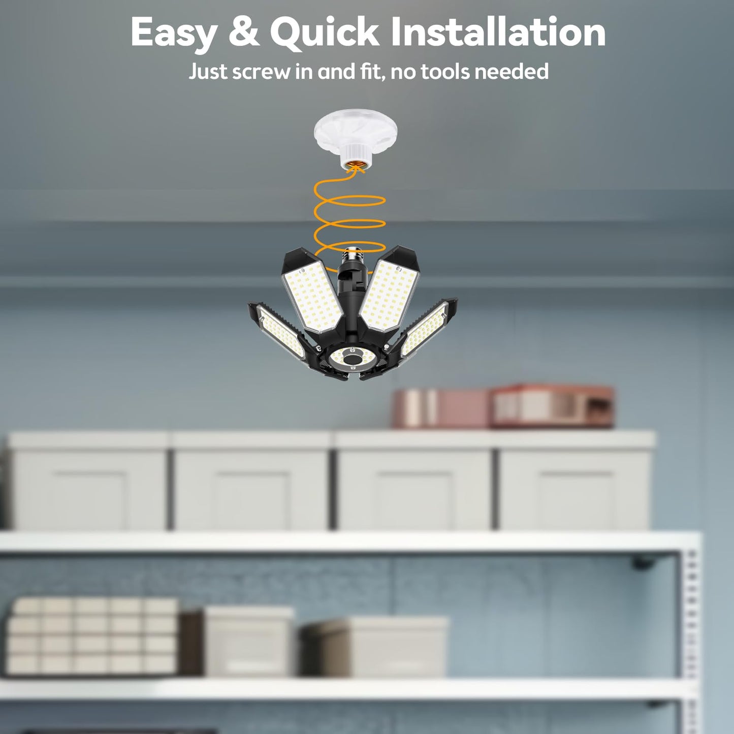 Led Garage Light Super Bright 15000Lm Led Shop Ceiling Lights 6500K Garage Lighting  360?180?Adjustable Basement Lights With 6 Deformable Panels Screw In E26 E27 Socket For Storage Attic  4 Pack