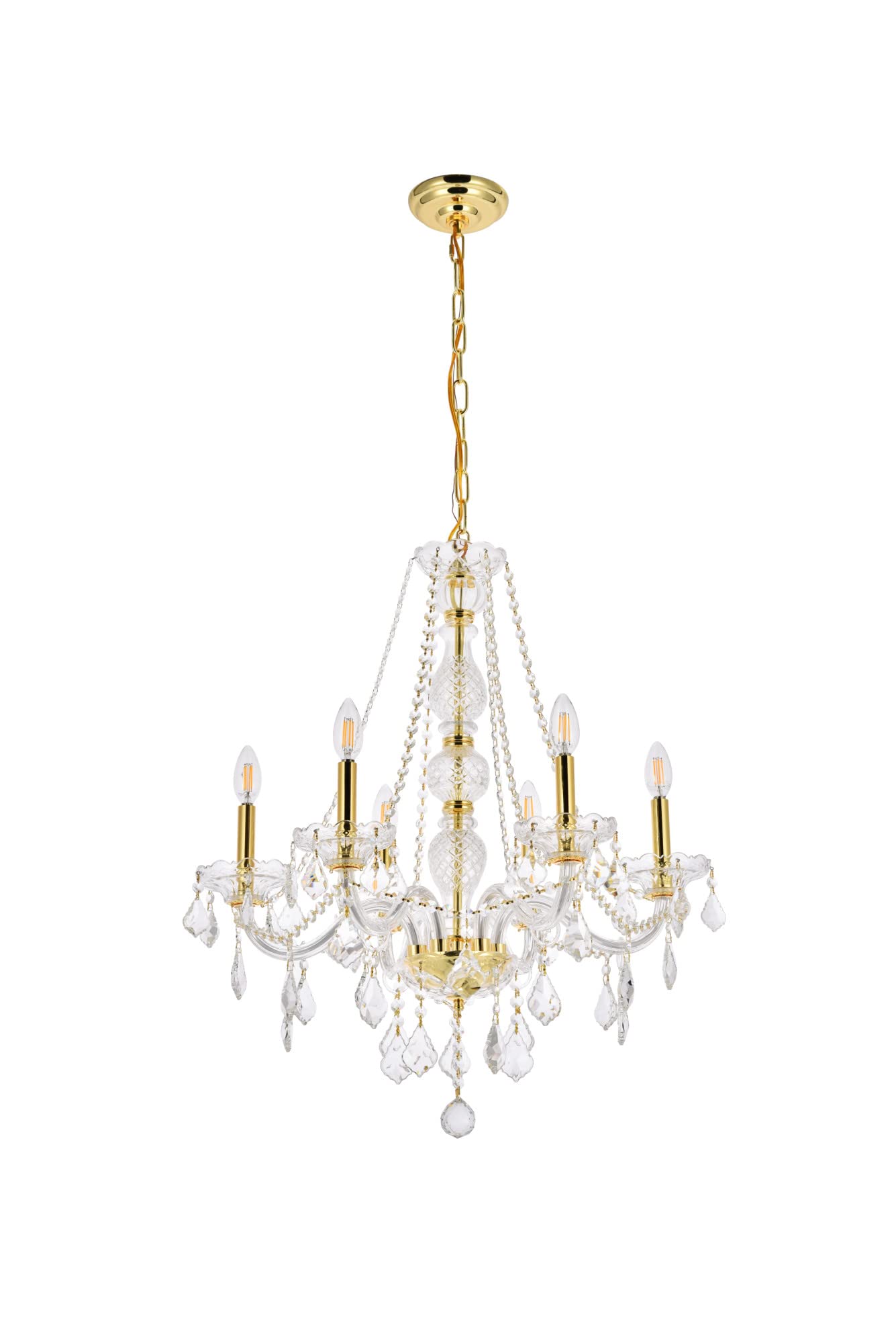 Elegant Lighting Value Verona Chandelier, 6 Light, Alloy Steel, Clear Royal Cut Crystal, Model V7856D24G/RC, Gold Finish