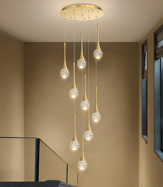 9 Light Modern Glam Crystal Chandelier For High Ceiling Led Dimmable Ceiling Pendant Light Staircase Foyer Enterway Living Room Chandelier Lighting Antique Gold