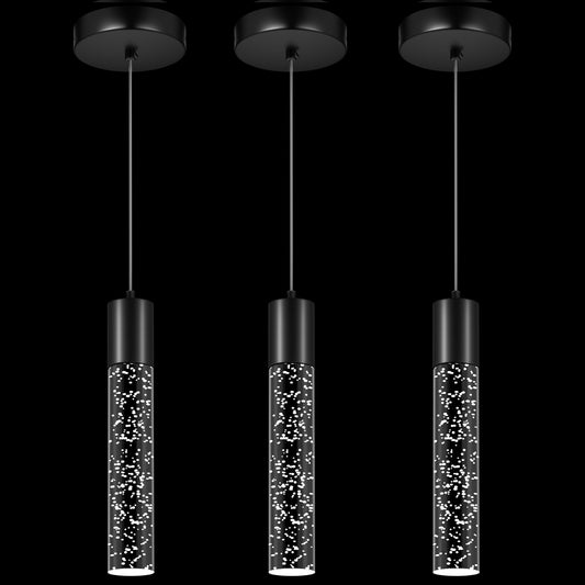 Esfos Pendant Lights Kitchen Island  6500K Modern Kitchen Island Lights Brushed Black  3 Pack Ceiling Lighting Fixtures With Crystal Bubble  Integrated Led Hanging Light For Dining Room Restaurant