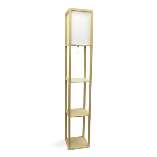 LALIA HOME Column Shelf Floor Lamp, Wood with Linen Shade, Tan, Model LHF-3004-TN