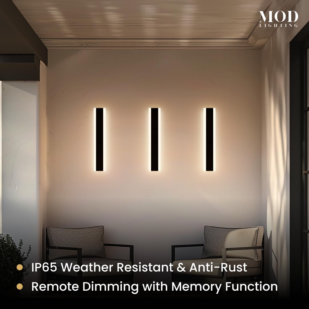 ?????? ???????????????? Haylen | Waterproof Outdoor Wall Light  Led Dimmable With Remote 3000K-6000K  Long Outdoor Porch Lights  Wired Lighting Fixture  Patio Exterior Wall Sconce  2-Pack (Black  24)