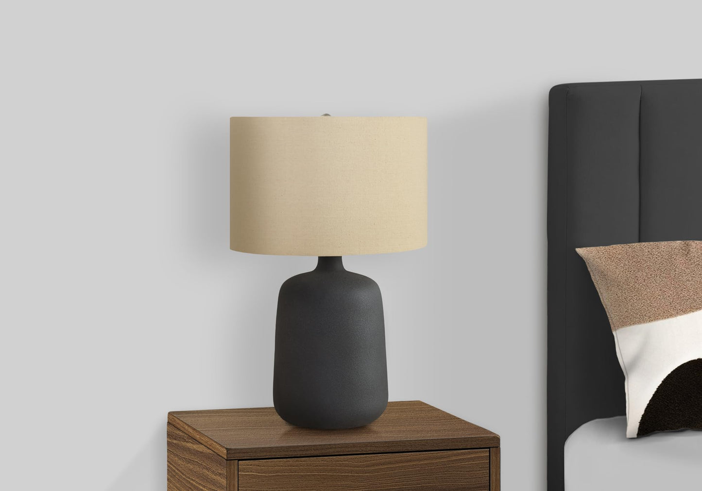 Monarch Specialties I 9635 Table Lamp, Black Ceramic, Beige Shade, 15inL x 15inW x 23.5inH
