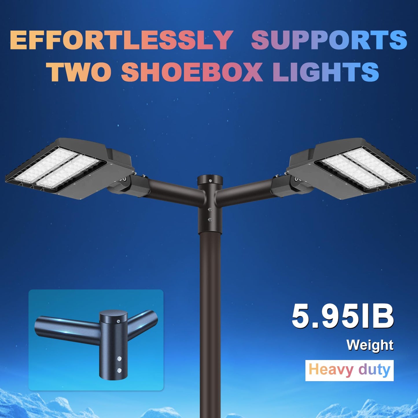 Ledmo 90 Tenon Adaptor With 2 Arms  Double 2-3/8 Round Slip Fitter Bracket  Lighting Mounting Heavy Duty Extension Round Pole For Parking Lot Area Light Street Floodlight Solid Rustproof
