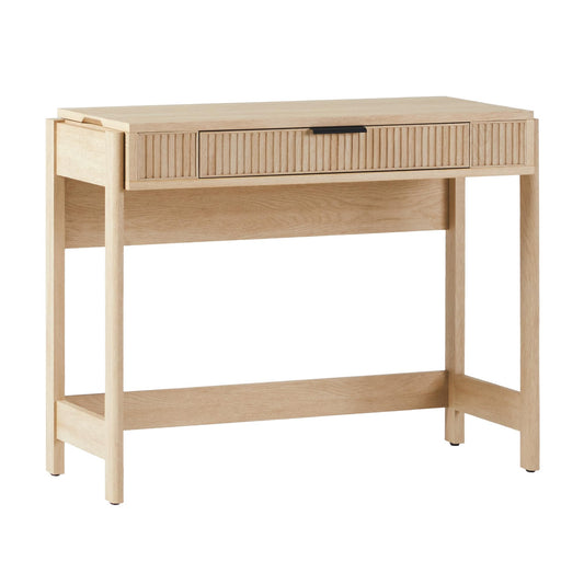 WALKER EDISON Transitional Style Furniture, Reeded Detail, Lift-Top Desk with Drawer and Storage Cubby, Sitting to Standing Desk, Soft Self-Close Desktop, 38”W x 16.75”D x 30”H, Coastal Oak