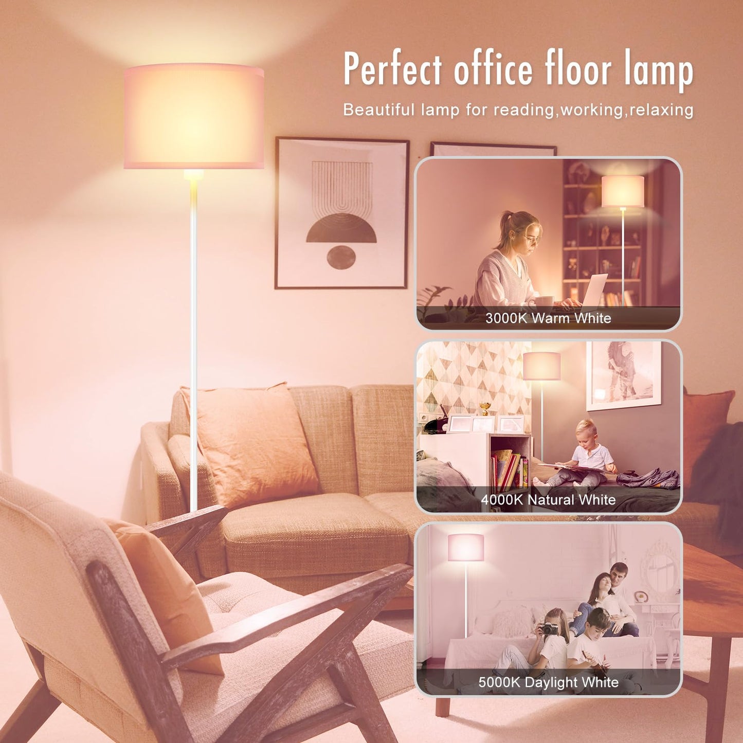 Floor Lamps  Standing Lamp  58  Tall Floor Lamp With Pink Lampshade  Foot Pedal Switch  Modern Bright Floor Lamps For Living Room/Bedroom/Classroom/Kids Room  Pink Light For Girls  Gift(No Bulb)