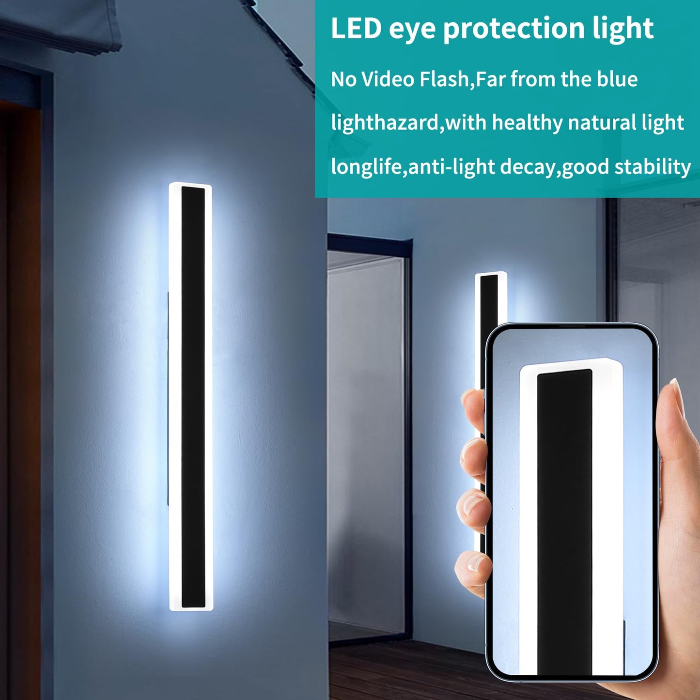 Mikeru 2Pack 39.3Inch Long Led Wall Light  6000K Cool White Modern Outdoor Wall Light Ip65 Waterproof Black Acrylic Porch Exterior Lighting Fixtures  Exterior Wall Mount Lights