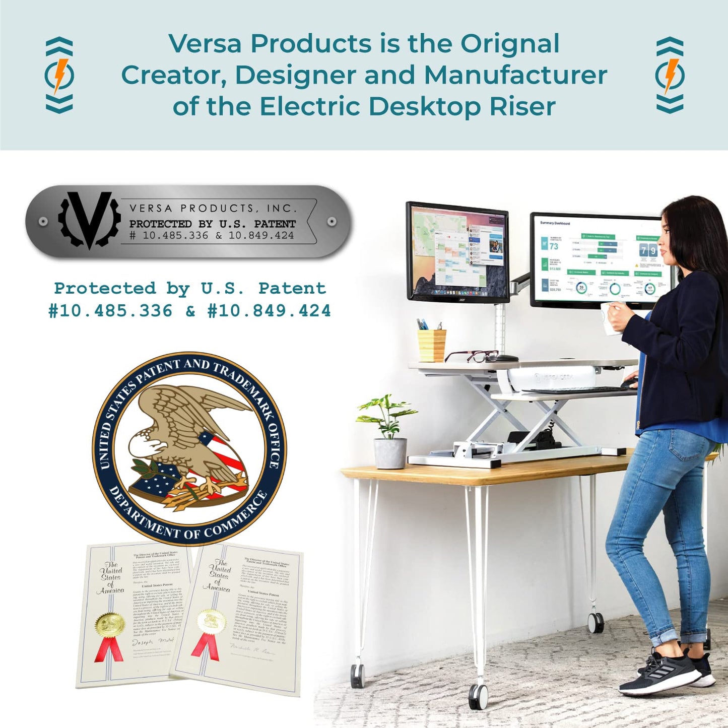 VERSADESK® PowerPro™ 48 Inch Extra Wide Standing Desk Converter, PowerPro™ Electric Height Adjustable Sit to Stand Desk Riser with Keyboard Tray, Build-in USB Charging Outlet, Hold 80 lbs, (48",