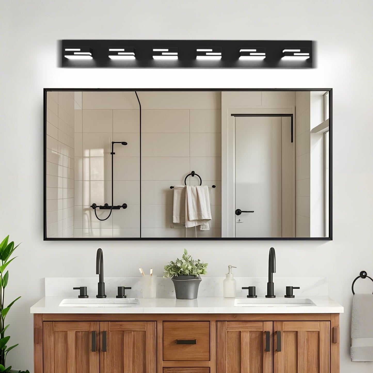 Lkhf Led Modern Bathroom Vanity Light Fixtures 6-Light 5Cct Dimmable Matte Black Vanity Lights For Bathroom Lighting Fixtures Over Mirror  With 350?Rotatable Acrylic Heads  40-Inch