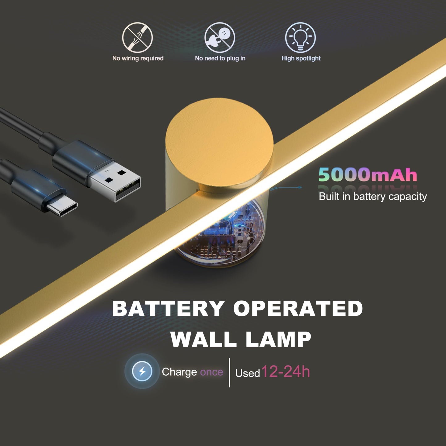 Zitostory Battery Operated Picture Light For Wall With Remote Minimalism Wireless Dimmable Art Lights For discomfort-reducingtings Rechargeable Gallery Light Artwork Lighting For Canvas  Portrait (Gold 23 Inch)