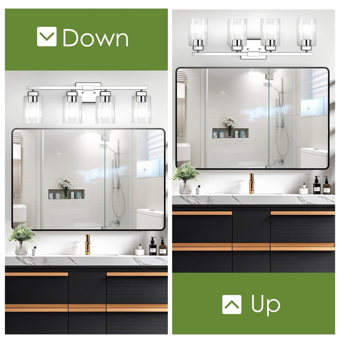 Beslowe 4-Light Bathroom Light Fixtures  Modern Chrome Bathroom Vanity Light  Bathroom Lighting Fixtures Over Mirror  Matte Chrome Bathrom Wall Lamp  Wall Lights For Living Room Bedroom Hallway