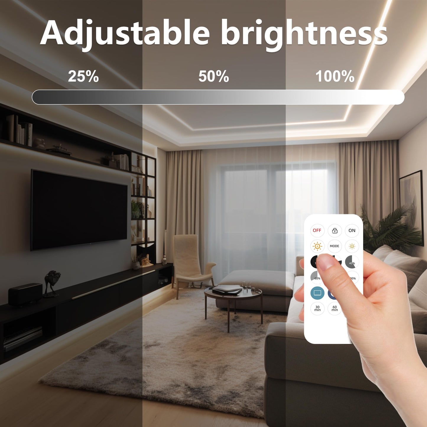 Auziwe Cob Led Strip Light 4000K  24Ft Dimmable Natural White Led Strip Light  Cri92+  Dc24V Tape Light With Rf Remote  Timer Function  Bluetooth App Control For Home Bedroom Kitchen Diy Lighting.