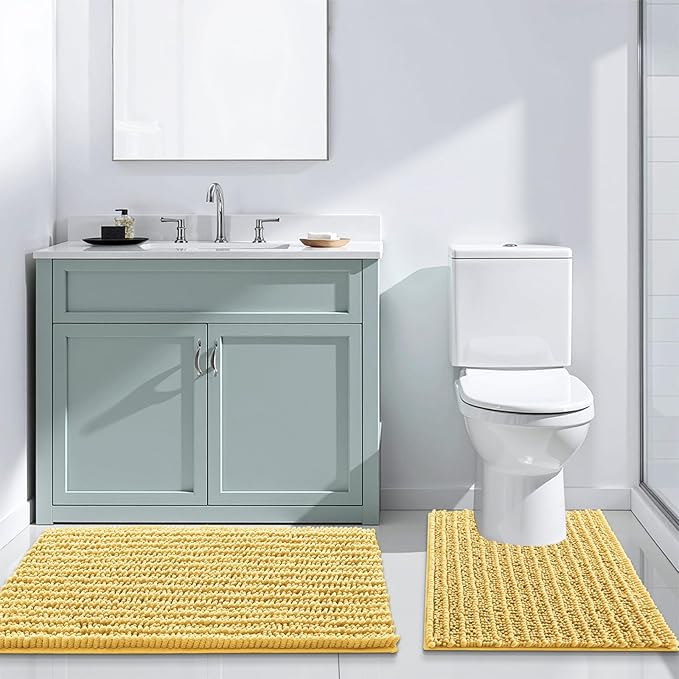 Arotive Luxury Chenille Bathroom Rug Mat, Extra Soft Thick Absorbent Shaggy Bath Rugs, Non-Slip Machine Wash Dry, Plush Bath Mats for Bathroom, Shower and Tub, 30x20, Yellow